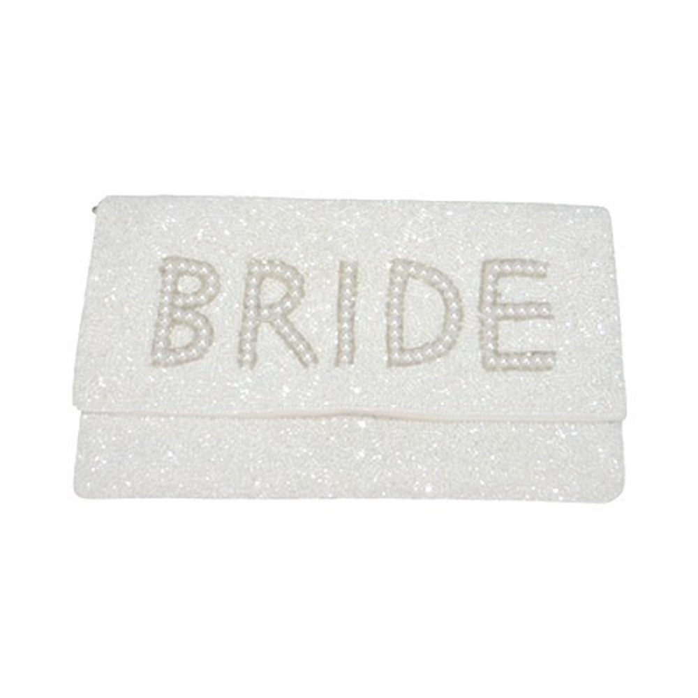 Bride White Cotton Polyester Clutch Purse with Chain Strap